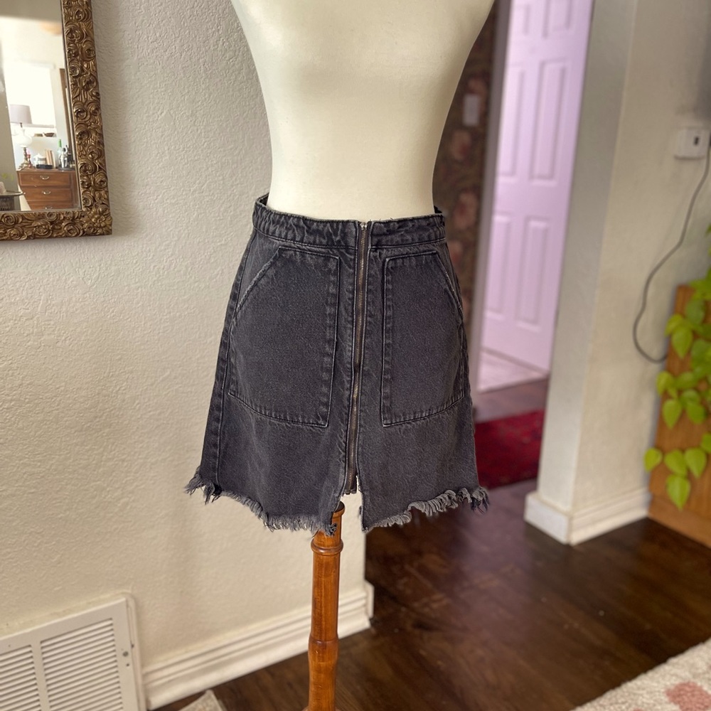 One Teaspoon, black denim mini, zips all the way down